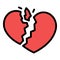Broken trust heart icon color outline vector