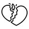 Broken trust heart icon, outline style