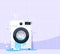 Broken washing machine semi flat RGB color vector illustration