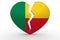 Broken white heart shape with Benin flag