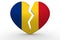 Broken white heart shape with Romania flag