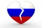 Broken white heart shape with Russia flag