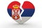 Broken white heart shape with Serbia flag