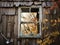 A broken window in the wall of a dilapidated and abandoned house.