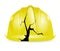 Broken yellow construction helmet illustration