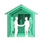 Broker and client handshake, vector illustration in paper art style. Real estate negotiations, successful deal.