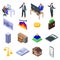 Broker icons set, isometric style