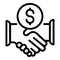 Broker money handshake icon, outline style