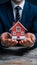 Brokerage agent delivering model house, mortgage loan agreement concept