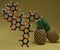 Bromelain molecule and pineapple fruit in the yellow background