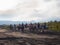 BROMO, INDONESIA - JULY 12, 2O17 : Tourists hiking up to the top of Mount Bromo, the active mount Bromo is one of the