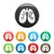 Bronchitis lungs icons set color