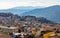 Bronte town famous for Sicilian Pistachio over Simeto river valley on slope of Mount Etna in Catania region of Sicily in Italy