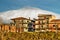 Bronte town under the snowy volcano Etna