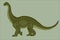 Brontosaurus. Dinosaur. Illustration in vintage retro style linocut. Print.