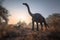 Brontosaurus wide angle view full body portrait at summer day light, neural network generated photorealistic image