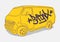 Bronx Graffiti Tagged Yellow American Muscle Van Hand Drawn Lettering for t shirt or sticker Vector Illustration