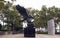 Bronze American Eagle, centerpiece of the WWII Memorial in the Battery Park in Lower Manhattan, New York, NY