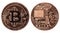 Bronze bitcoin isolated on white background. Two clipping path