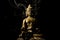 Bronze buddha in smoke isolated on black background