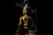 Bronze buddha in smoke isolated on black background