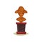 Bronze bust of man in hat. Statue of famous person. Exhibit of historical museum. Flat vector design