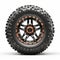 Bronze Casting Off Road Tire With Black Rim And Orange Wheels