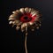 Bronze Casting Style: Gold Gerbera Flower On Black Background