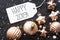 Bronze Christmas Balls, Snowflakes, English Text Happy 2019