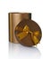 Bronze classic shiny open round gift hat box with golden satin bow