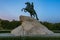 The Bronze or Copper Horseman Monument to Peter the Great in Saint Petersburg, Russia at sunset