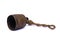 Bronze cow bell with braided string on white background
