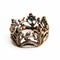 Bronze Crown Ring With Intricate Foliage Ornaments And Blue Stones