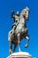 Bronze equestrian statue of King Philip III in Madrid, Spain. Copy space for text. Vertical.