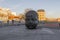 Bronze gigantic baby head sculptures at Puerta de Atocha central railway station in Madrid, Spain