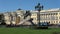 The bronze horseman against the building of the constitutional court, august day. Senate square, Saint Petersburg