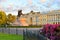 The bronze horseman monument on the background of the iron railings of the garden at sunset in Saint-Petersburg