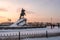 Bronze Horseman Monument to Peter the Great on the Senate Square in St. Petersburg in winter