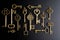 Bronze keys on black background antique key still life