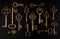 Bronze keys on black background antique key still life