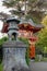 Bronze Lantern by Pagoda in Japanese Garden