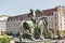 Bronze lion in front of the Berlin concert hall, Germany.