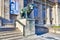 Bronze lion sculpture in front of multidisciplinary Hessian state museum in Darmstad, Germany