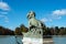 Bronze Lion sculpture in Retiro Park in Madrid