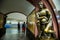 Bronze sculpture in the famous russian revolution metro station, moscow, russia