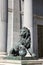 Bronze sculpture of the lion at the entrance of the Congress of Deputies. Spanish Parliament. Palacio de las Cortes building