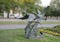 Bronze sculpture of two geese flying by Gary Price, on a median in Edmond, Oklahoma