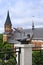 Bronze Seagull egg in the background of the Cathedral, Kaliningrad