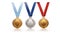 Bronze, silver and gold medal isolated on white created with Generative AI