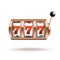 Bronze slot machine with lucky combination of three sevens in realistic style.